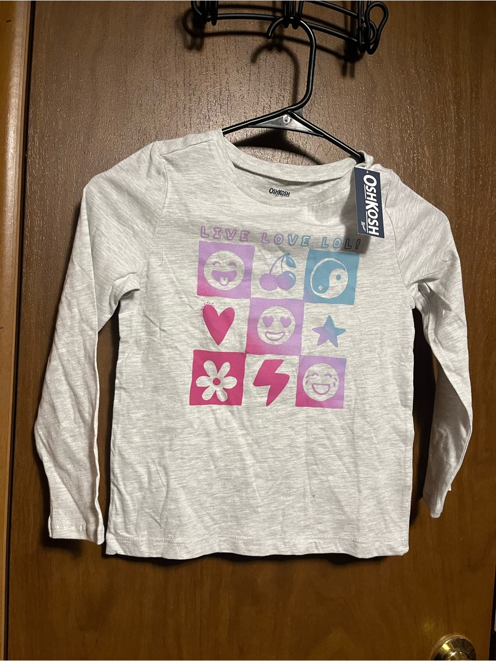 OshKosh B'gosh Light Gray Long-Sleeve Tee with Pink & Purple Icons